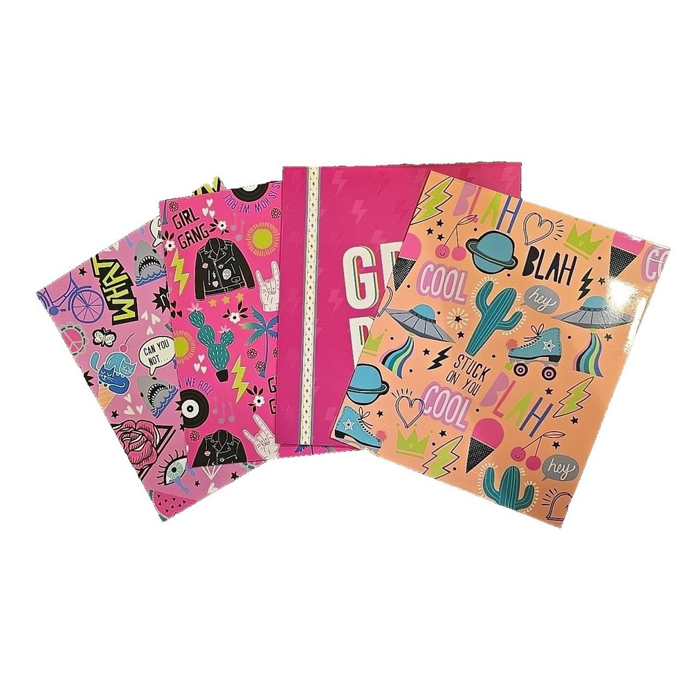 Top Flight 2-Pocket School Folders Pink Pop Art‎ Girl Power Rebel 4 Pack